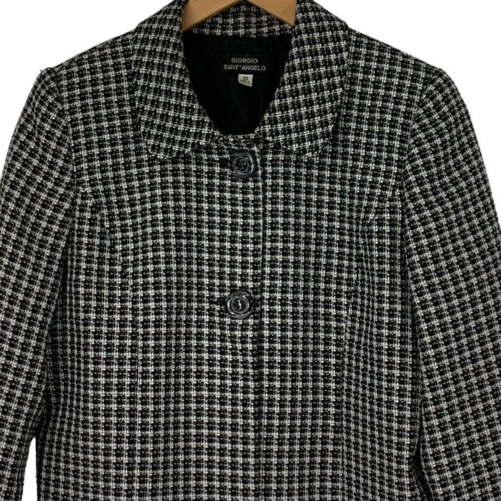 Women Giorgio Sant Angelo Size 10 Baby Doll Blazer Metalic Plaid 3914 - Picture 2 of 10